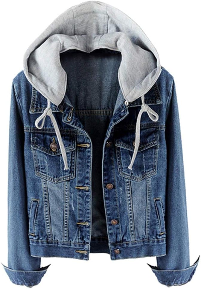 LifeShe Women’s Casual Detachable Hoodie Denim Jacket