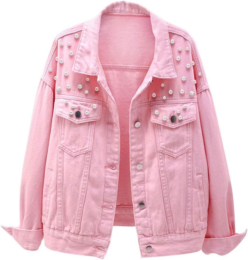 LifeShe Women’s Embroidered Pearl Denim Jean Jacket Coat