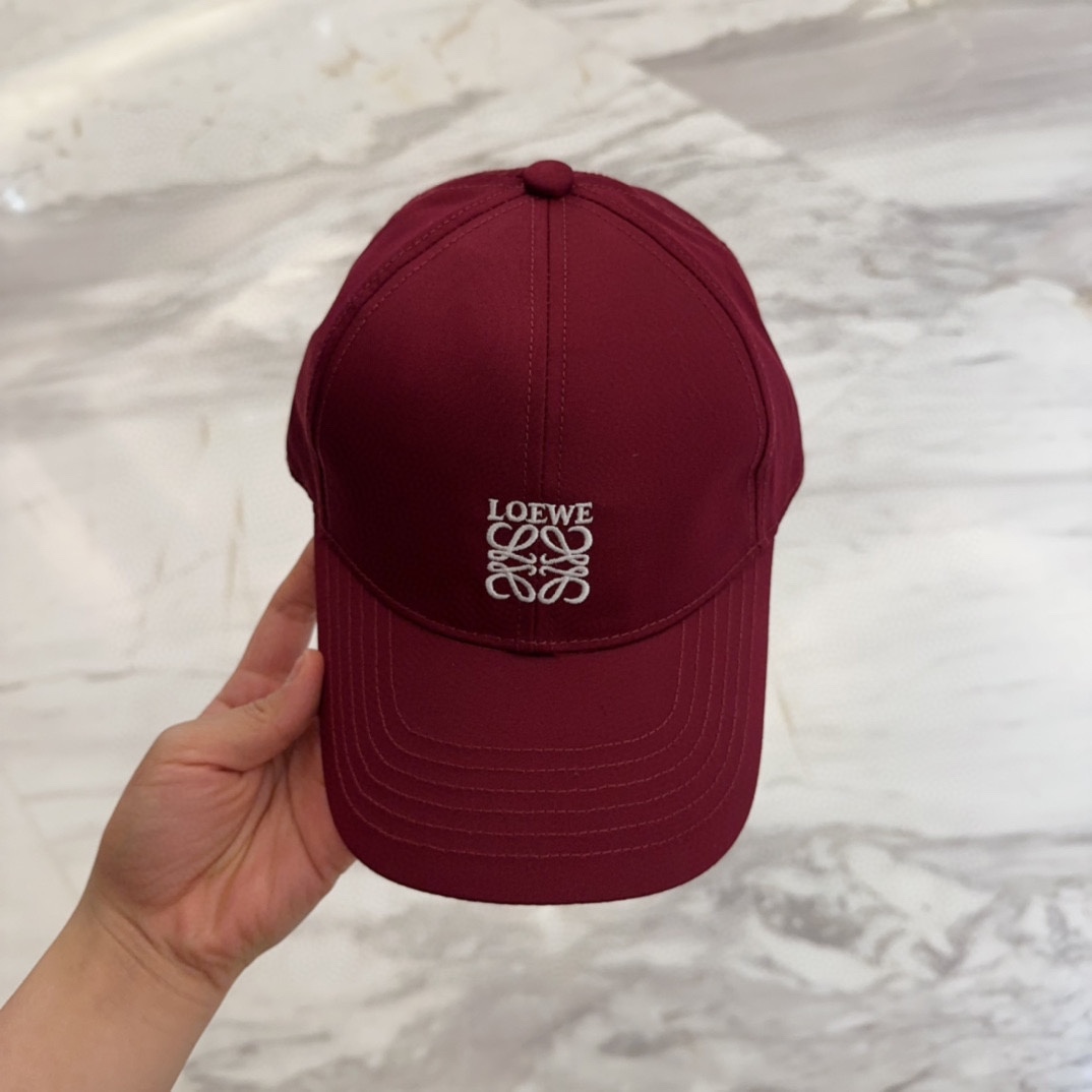 embroidered Loewe Burgundy Cotton Cap - Loewe Burgundy Cotton Cap