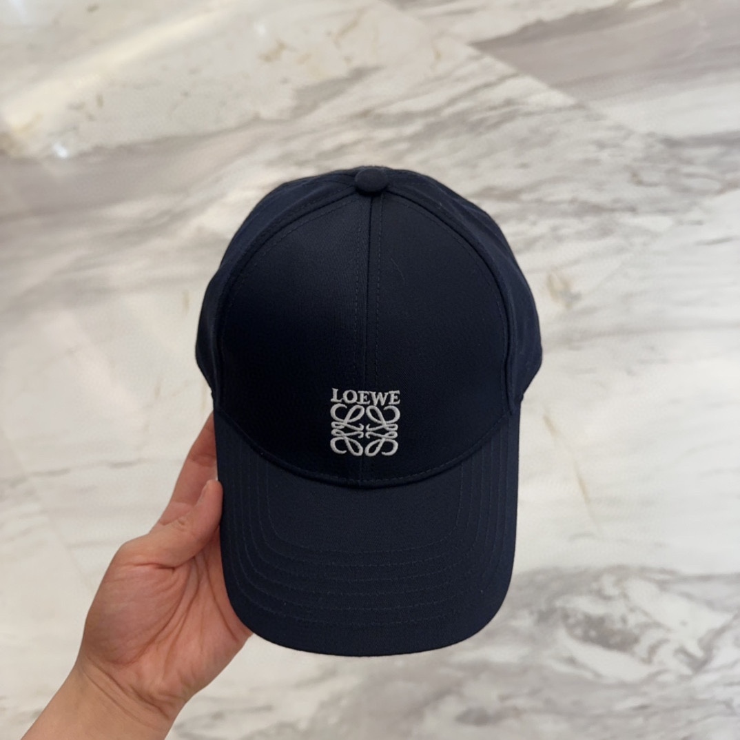 embroidered Loewe Navy Blue Cotton Cap - Loewe Navy Blue Cotton Cap