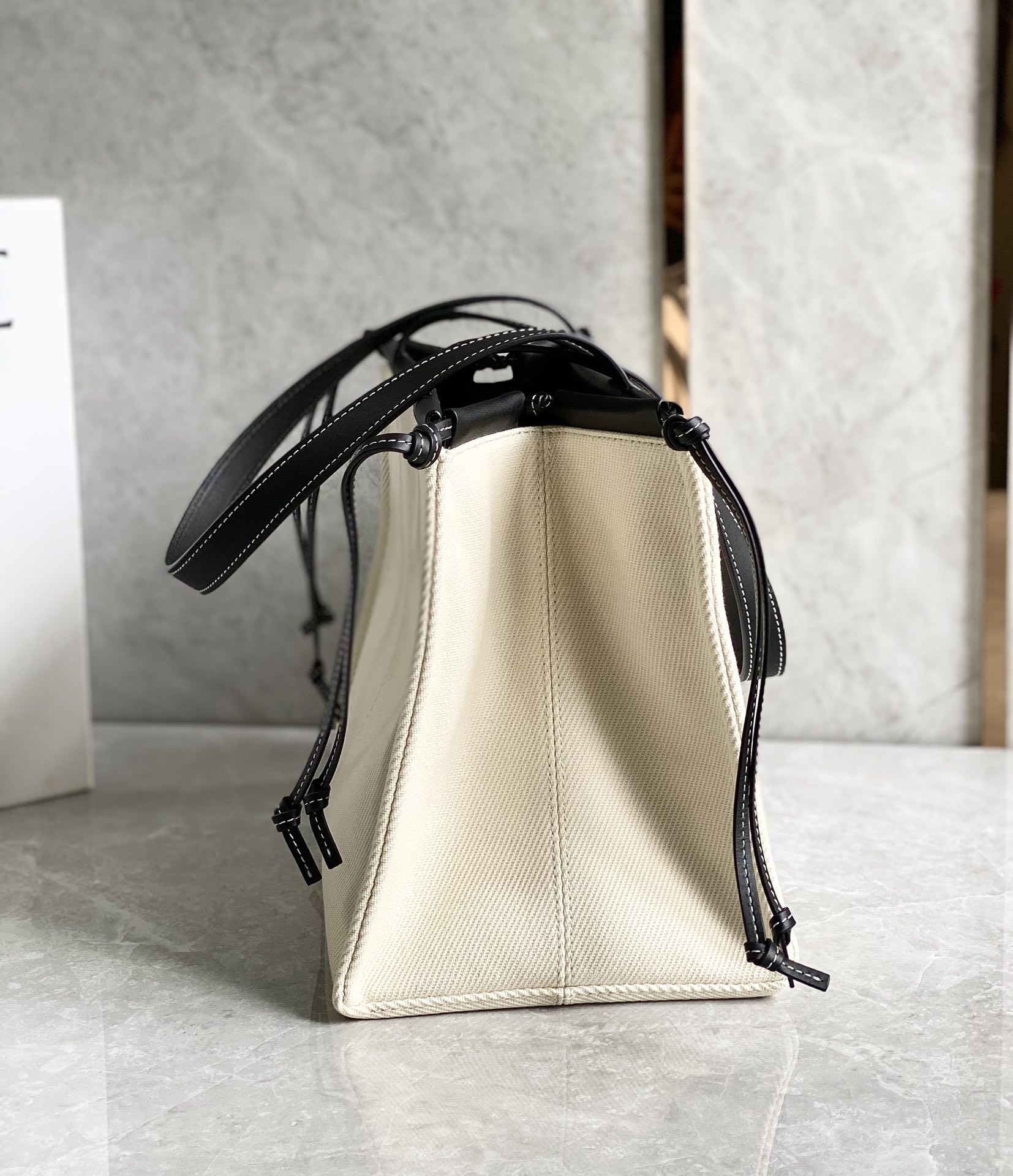 Loewe Cushion Tote Small Bag in Light Oat & Black