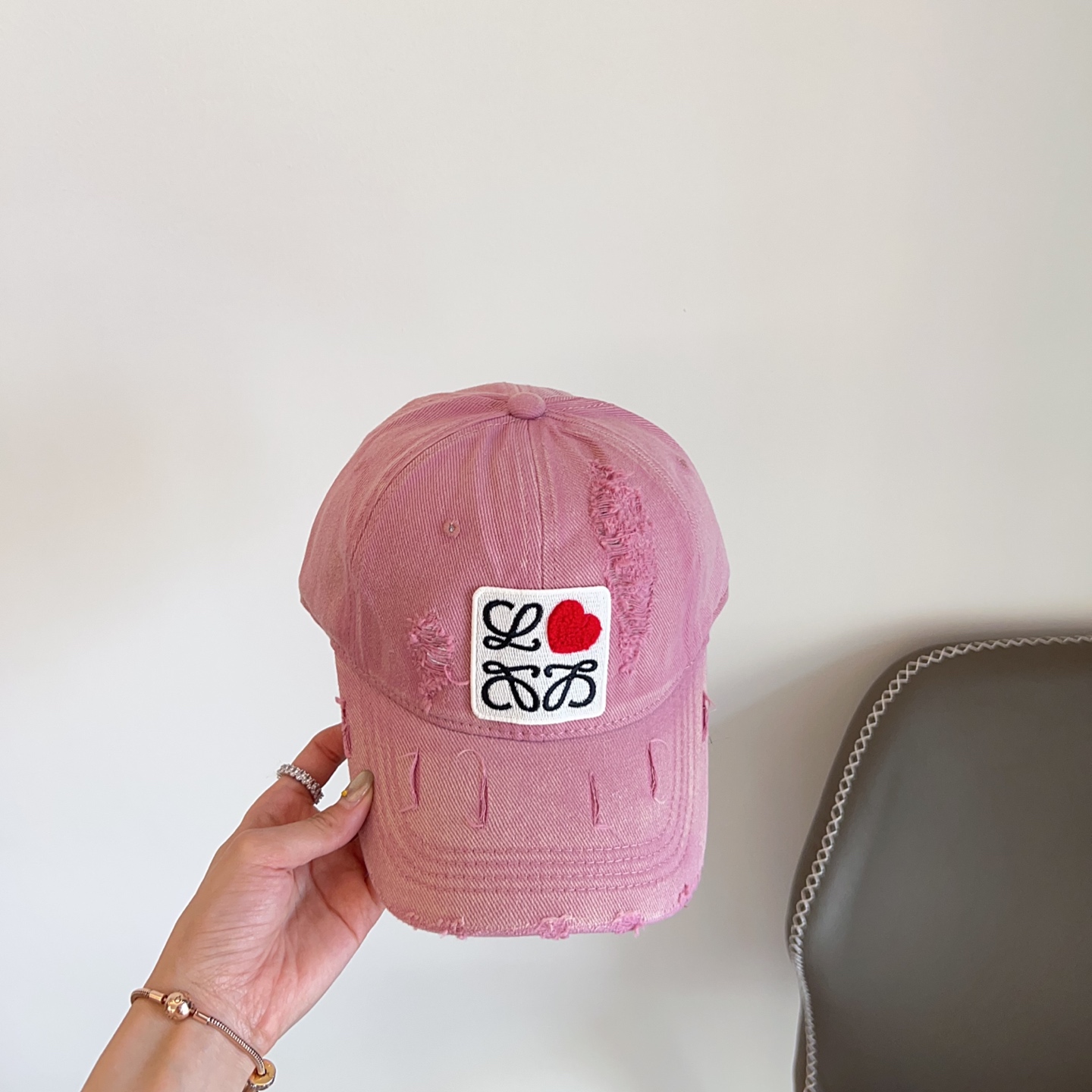 Loewe Pink Distressed Cap - Loewe Pink Distressed Logo Cap - Cotton