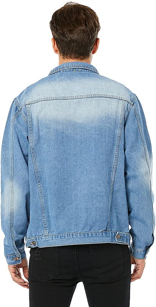LONGBIDA Men’s Jean Jacket Ripped Distressed Denim Trucker Coat with Holes