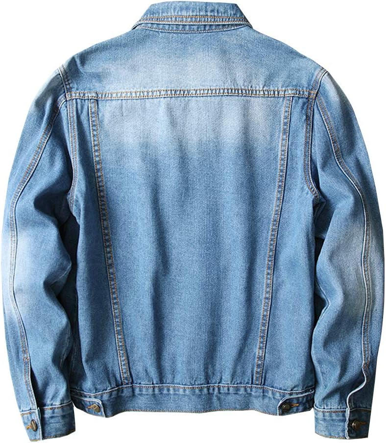 LONGBIDA Men’s Jean Jacket Ripped Distressed Denim Trucker Coat with Holes