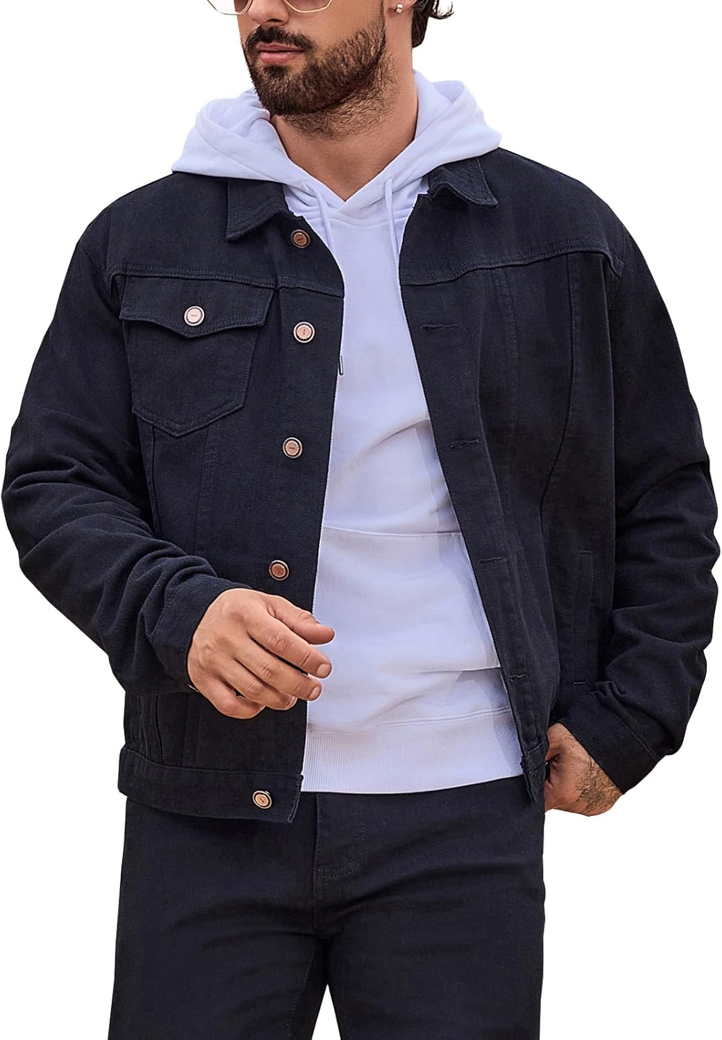 LONGBIDA Men’s Jean Jacket Ripped Distressed Denim Trucker Coat with Holes