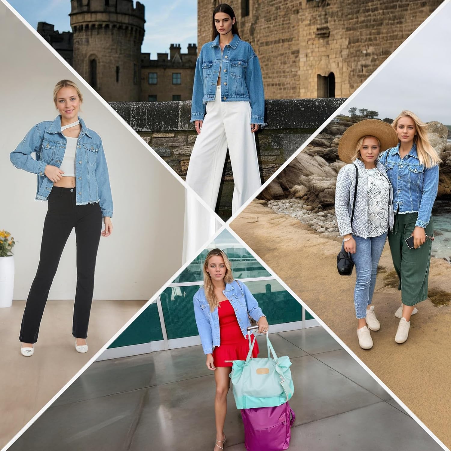 LONGBIDA Women’s Jean Jacket Frayed Washed Button Up Cropped Denim Jacket With Pockets