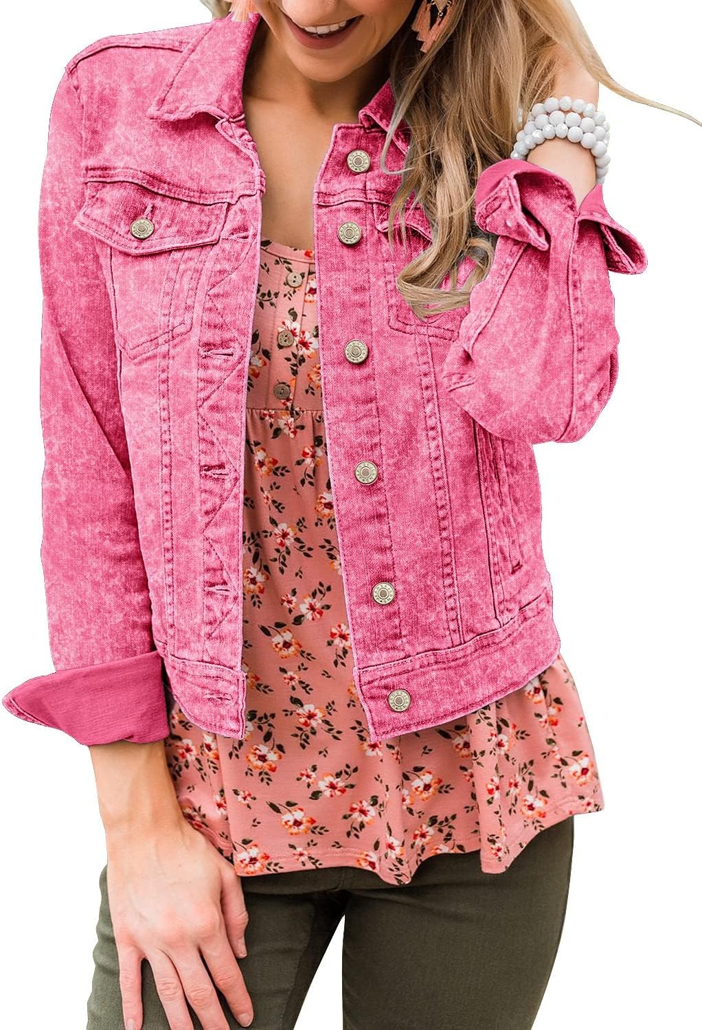 LookbookStore Women’s Basic Long Sleeves Button Down Fitted Denim Jean Jackets