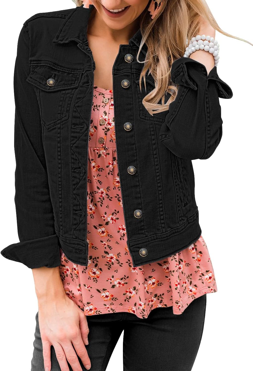 LookbookStore Women’s Basic Long Sleeves Button Down Fitted Denim Jean Jackets