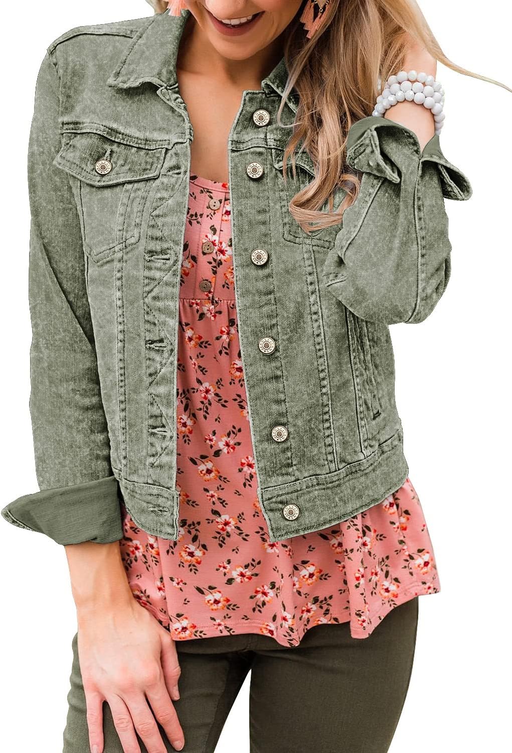 LookbookStore Women’s Basic Long Sleeves Button Down Fitted Denim Jean Jackets