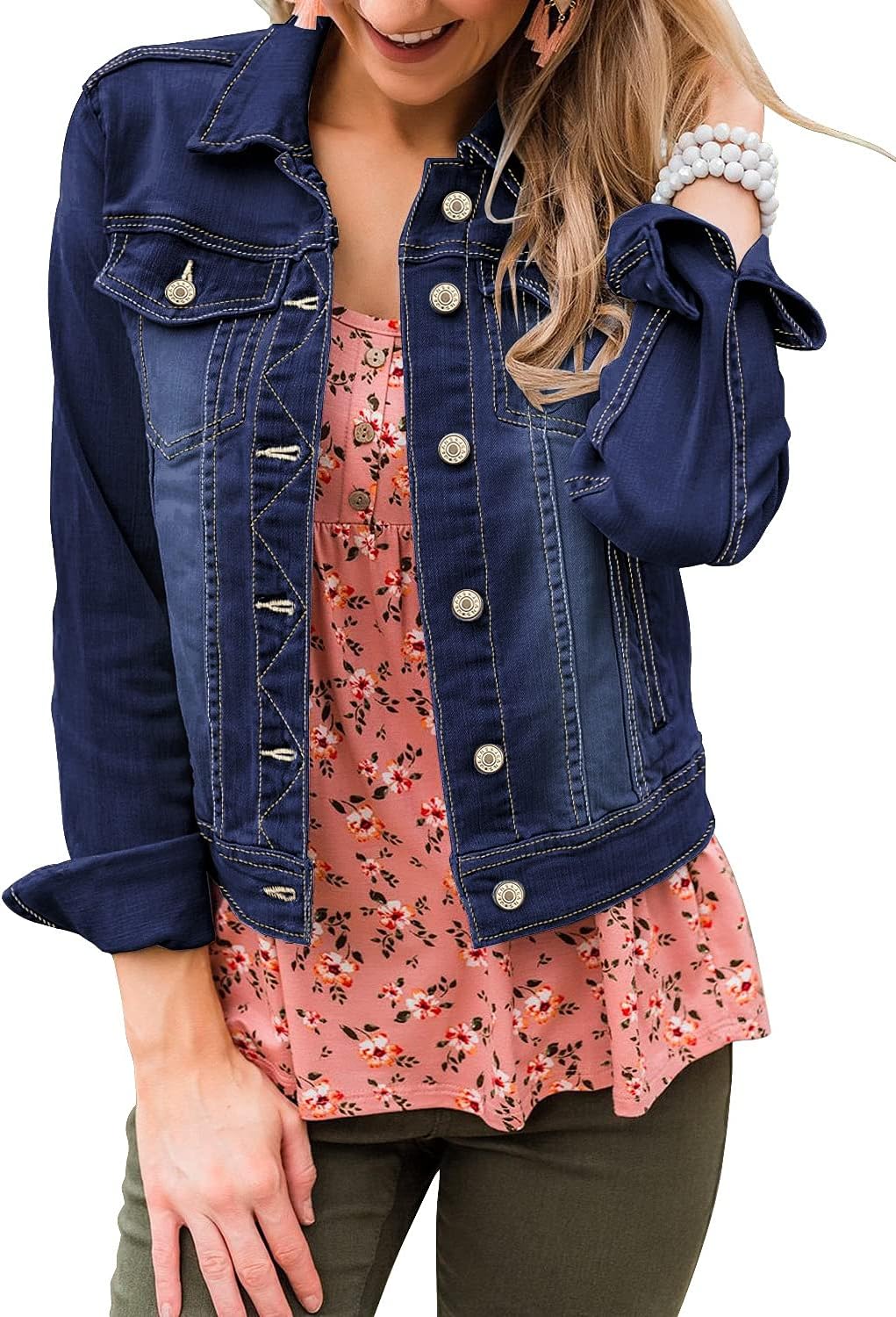 LookbookStore Women’s Basic Long Sleeves Button Down Fitted Denim Jean Jackets