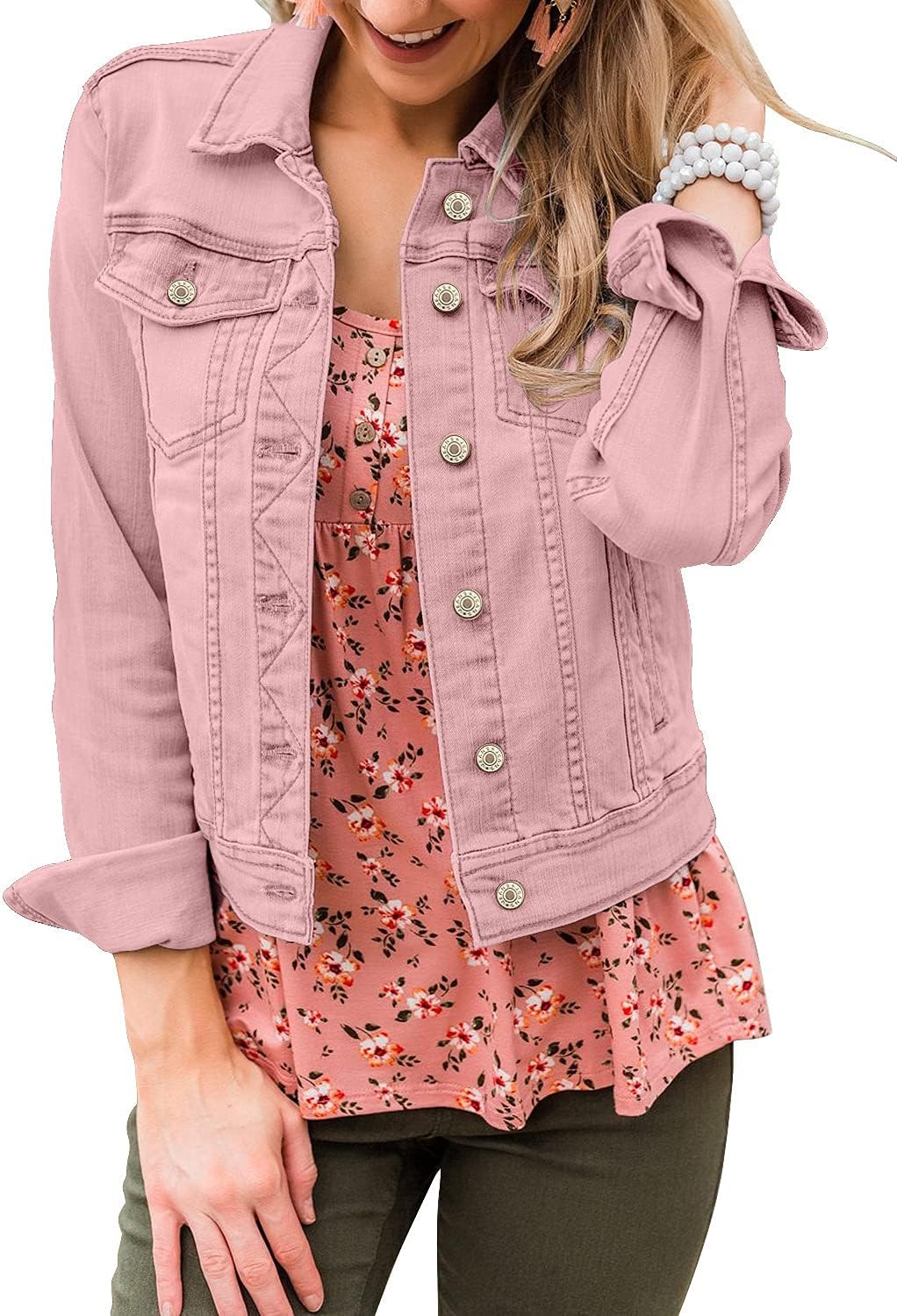 LookbookStore Women’s Basic Long Sleeves Button Down Fitted Denim Jean Jackets