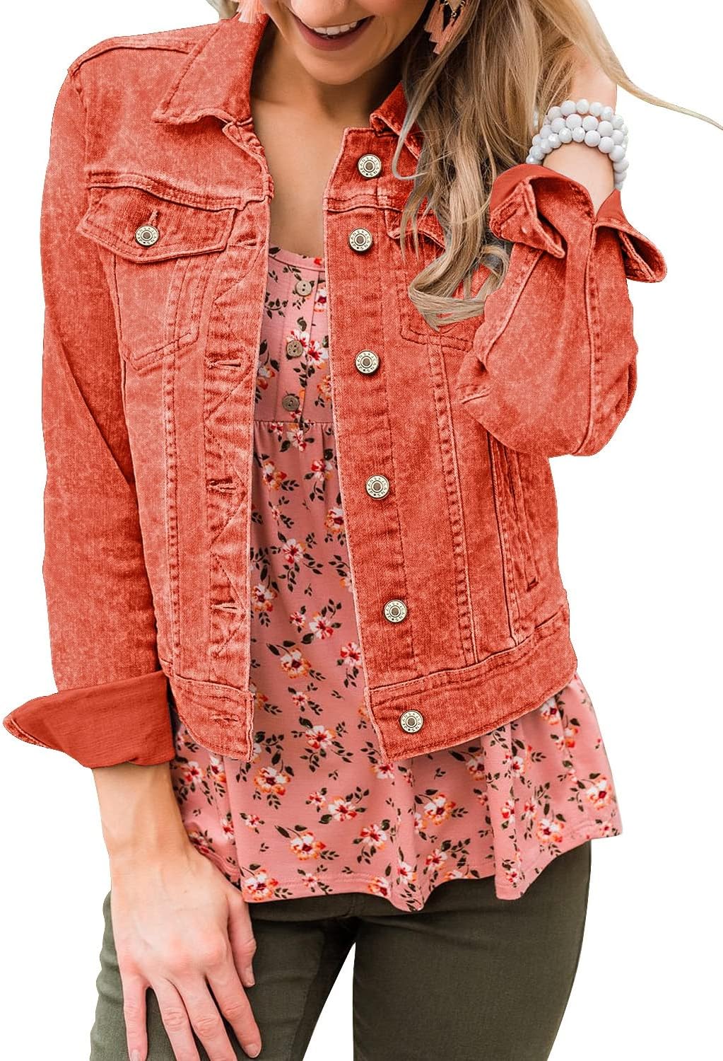 LookbookStore Women’s Basic Long Sleeves Button Down Fitted Denim Jean Jackets