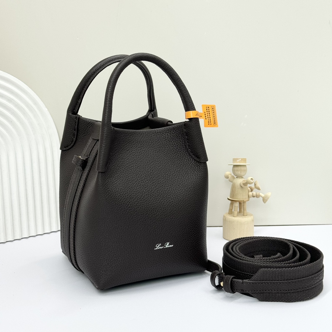 Loro Piana Bale Micro Leather Shoulder Bag in Black |