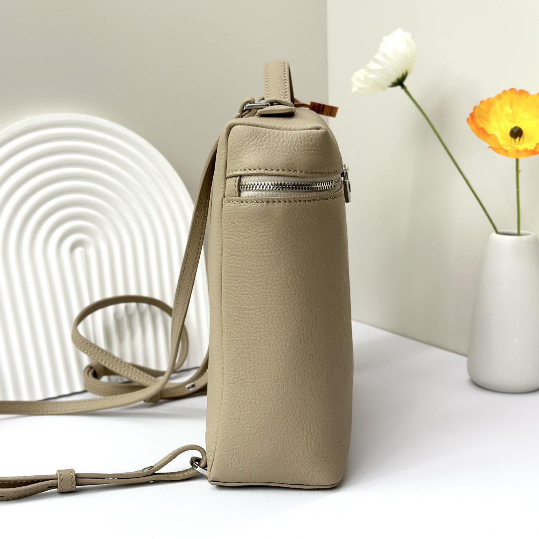 Loro Piana Beige Extra Pocket L23.5 Backpack in Calfskin Leather for Women