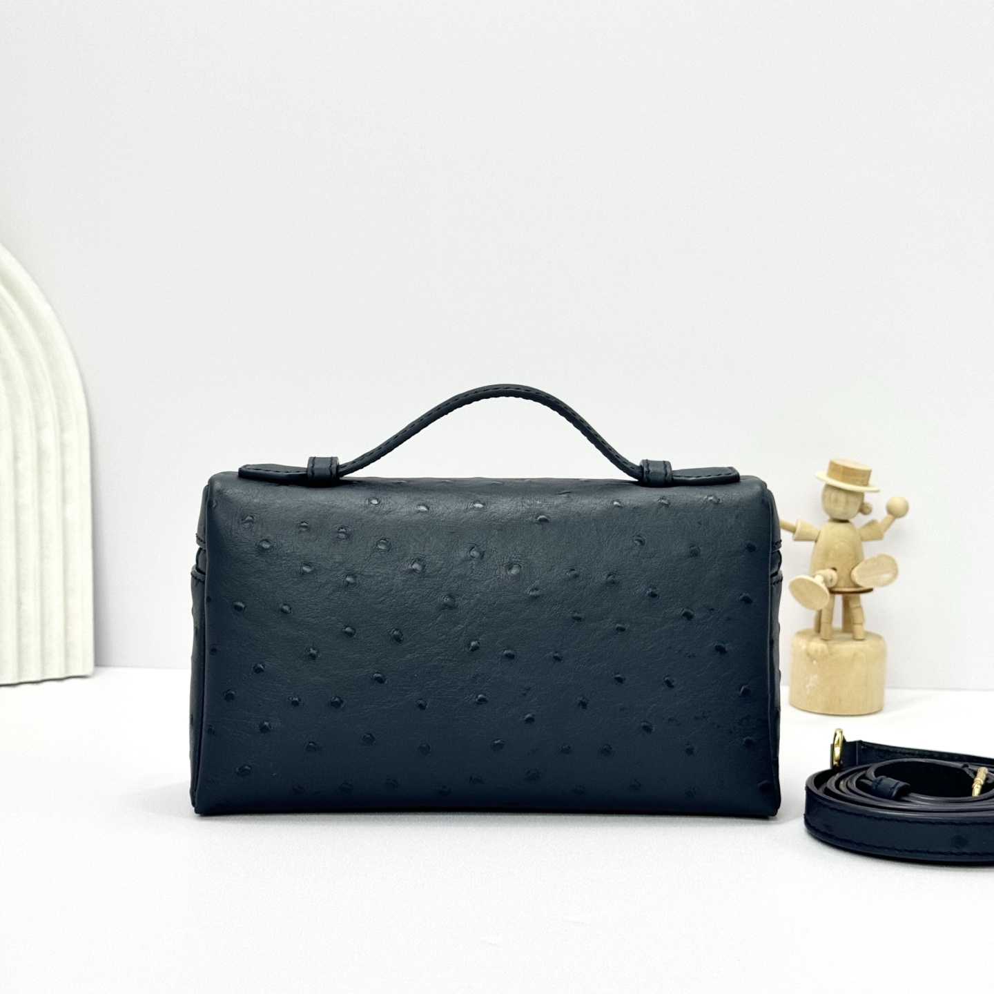 Loro Piana blue navy Extra Pocket L19 Bag in Ostrich Leather For Women Online