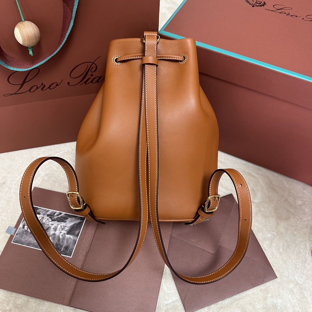 Loro Piana Drawstring Leather Backpack | Brown