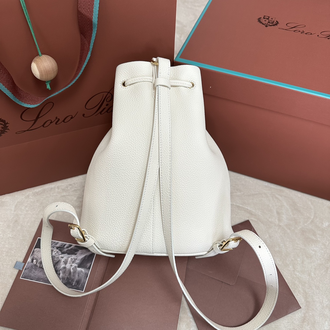 Loro Piana Drawstring Leather Backpack | white