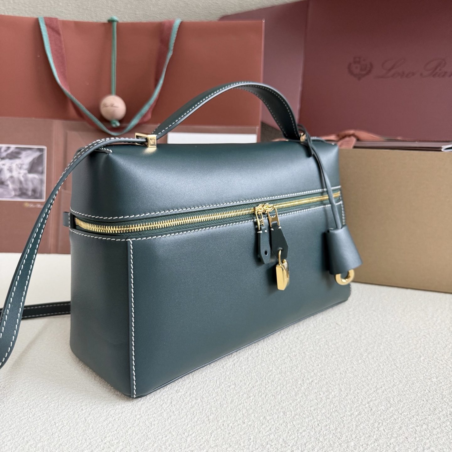 Loro Piana Extra Bag L27 Smooth Calfskin New Petrolio green dark| Loro Piana CC
