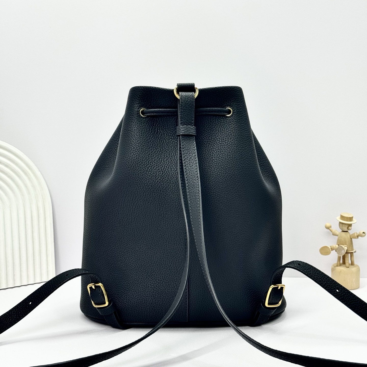 Loro Piana Extra Drawstring backpack L27 Calfskin Blue Navy/Sun Gold