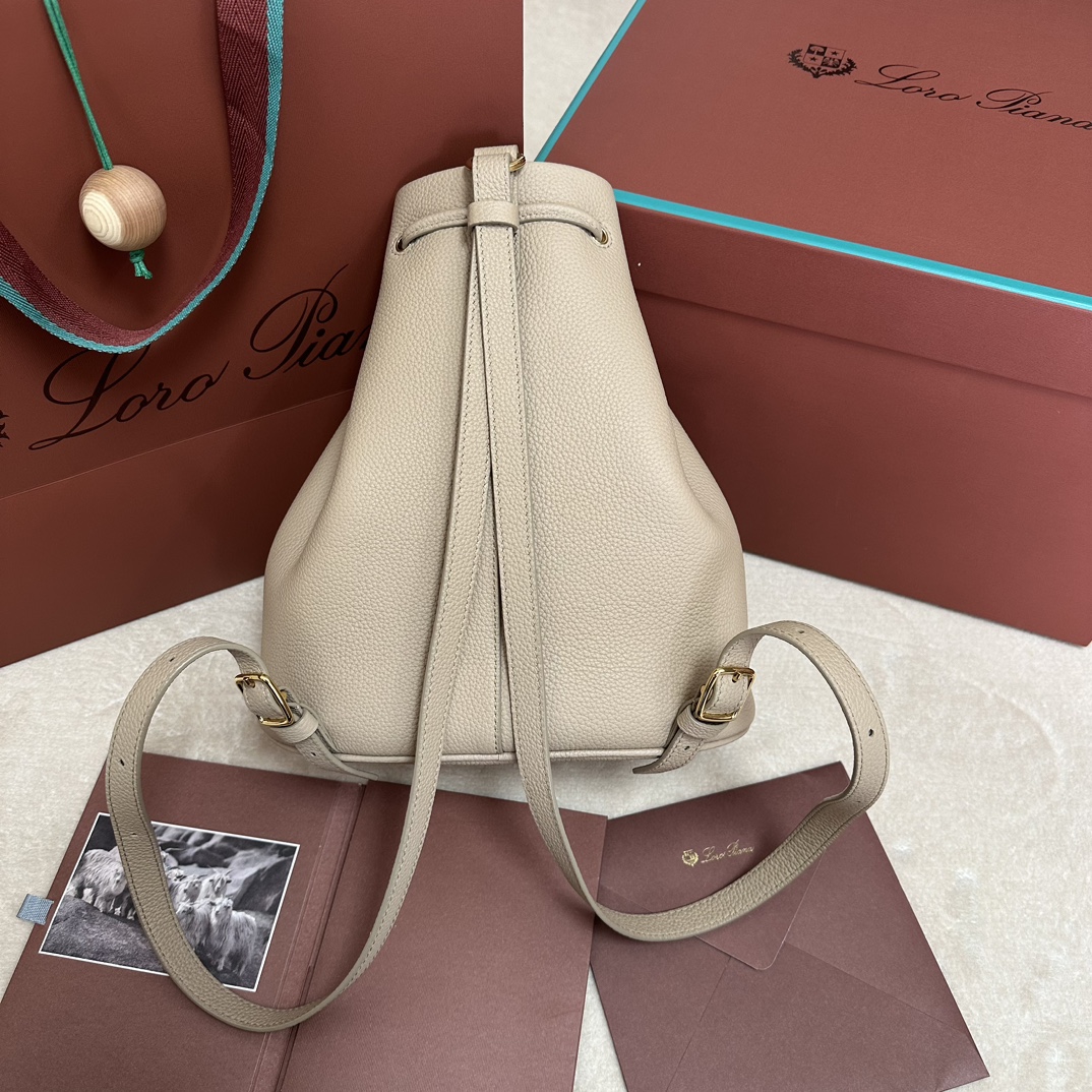 Loro Piana Extra Drawstring backpack L27 Calfskin Whisper White/Sun