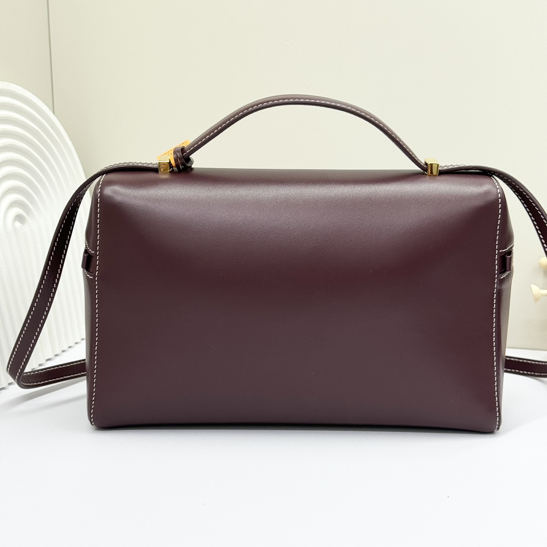 Loro Piana Extra Leather Shoulder Bag In Dark Chocolate Licorice