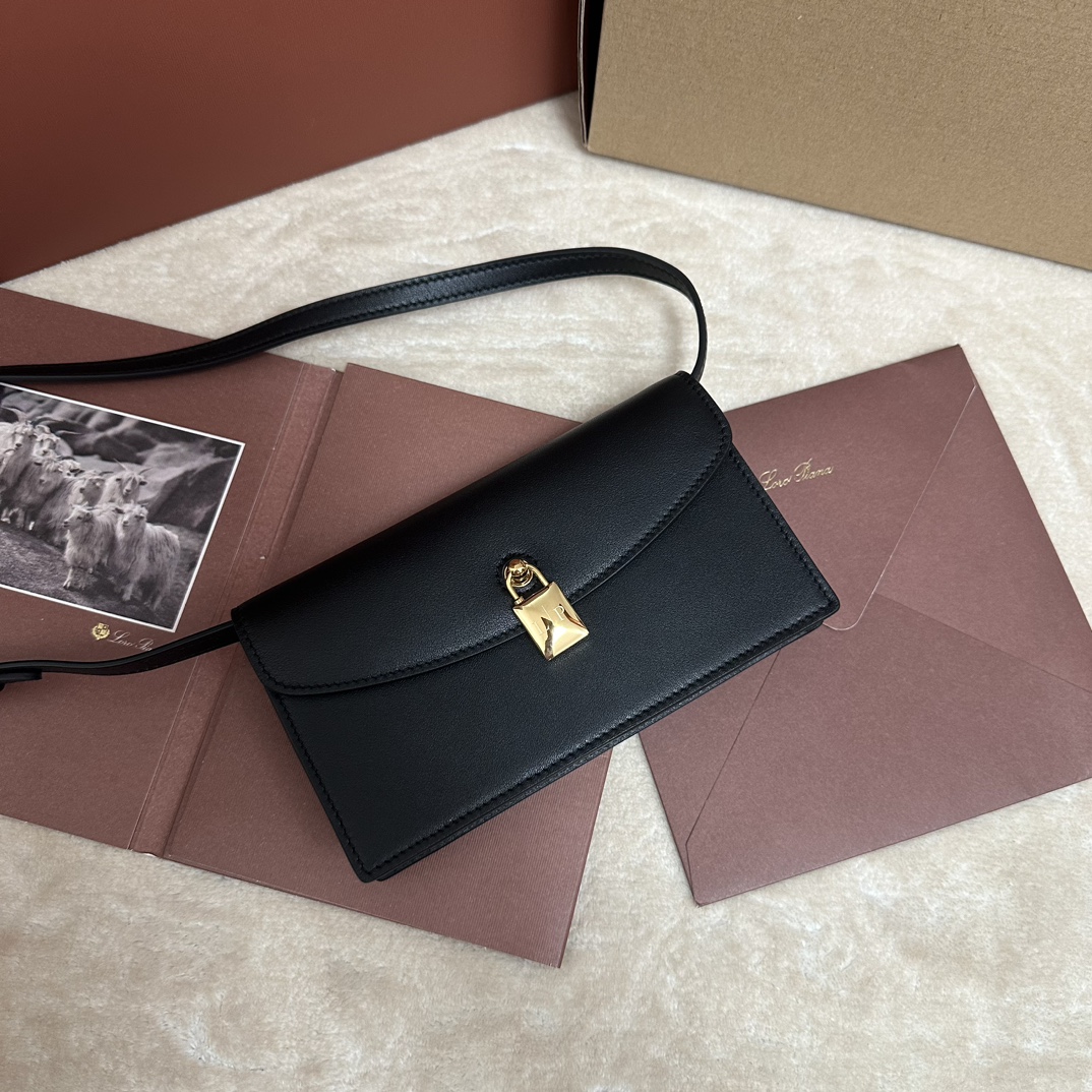 Loro Piana Extra Pochette Calfskin Black/Sun Gold | Loro Piana FR