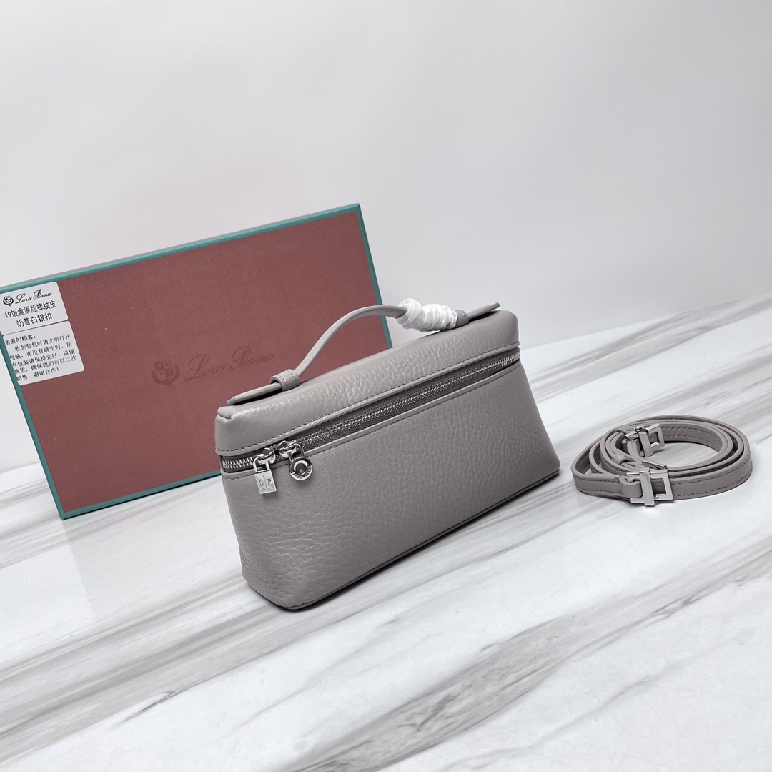 Loro Piana Extra Pocket 19 leather top handle bag gray