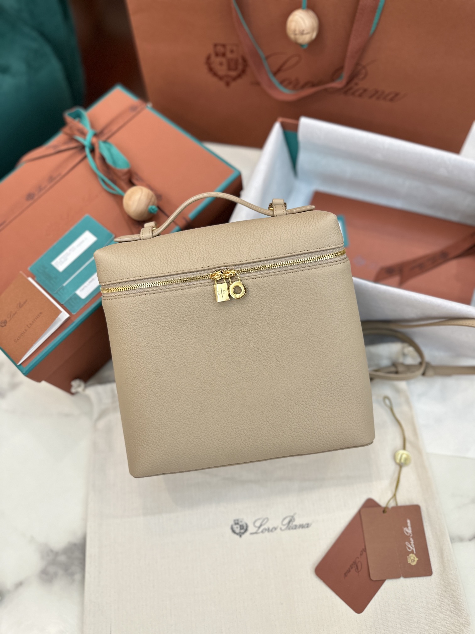 Loro Piana Extra Pocket Backpack bag brown gray