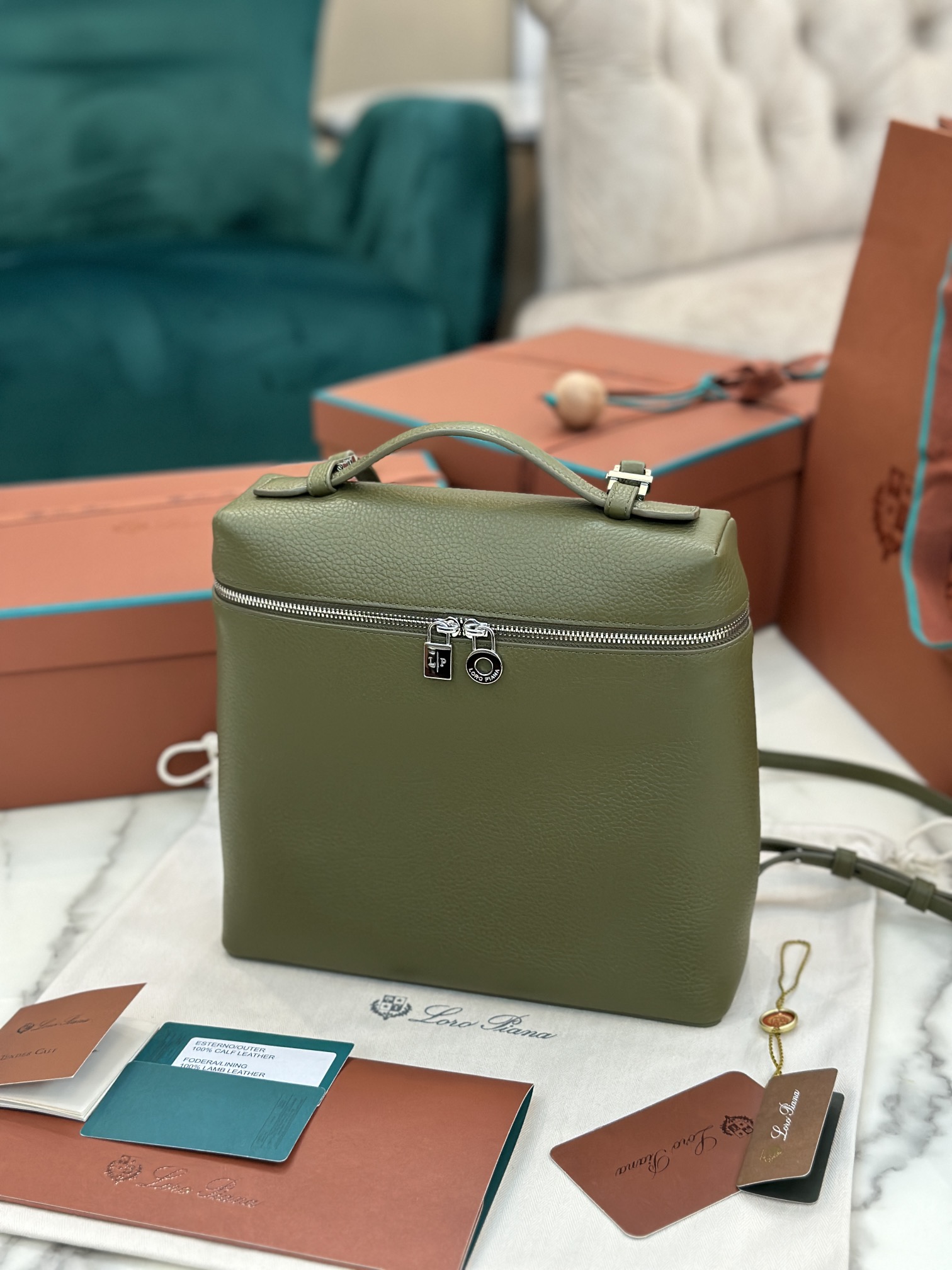 Loro Piana Extra Pocket Backpack bag green