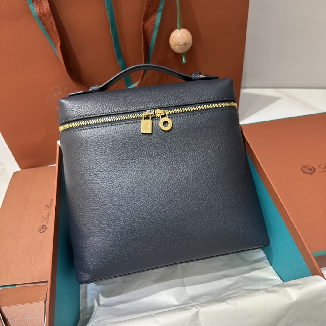 Loro Piana Extra Pocket backpack L23.5 Grained Calfskin Blue Navy/Sun