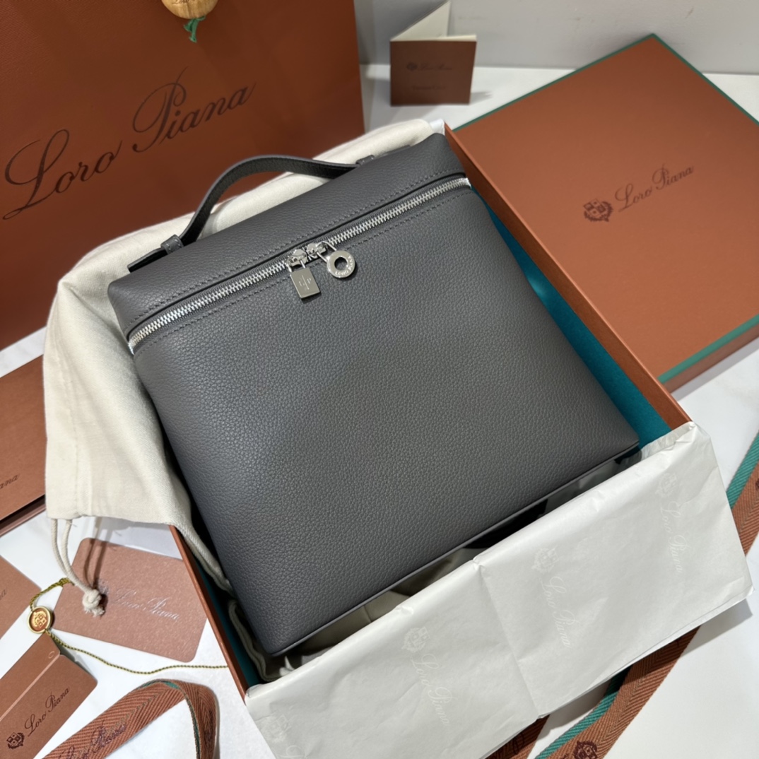 Loro Piana Extra Pocket backpack L23.5 - Grained Calfskin dark gray