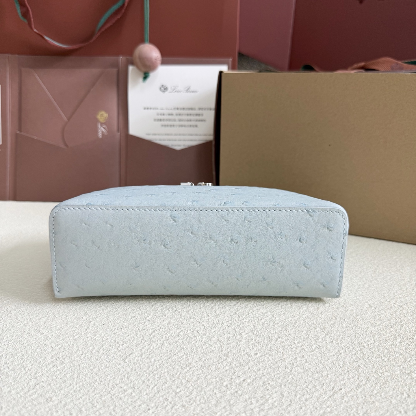 Loro Piana Extra Pocket L19 Ostrich Leather Color Whisper blue sky