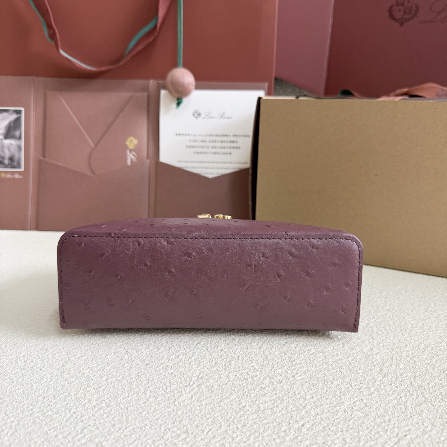 Loro Piana Extra Pocket L19 Ostrich Leather Color Whisper brow red