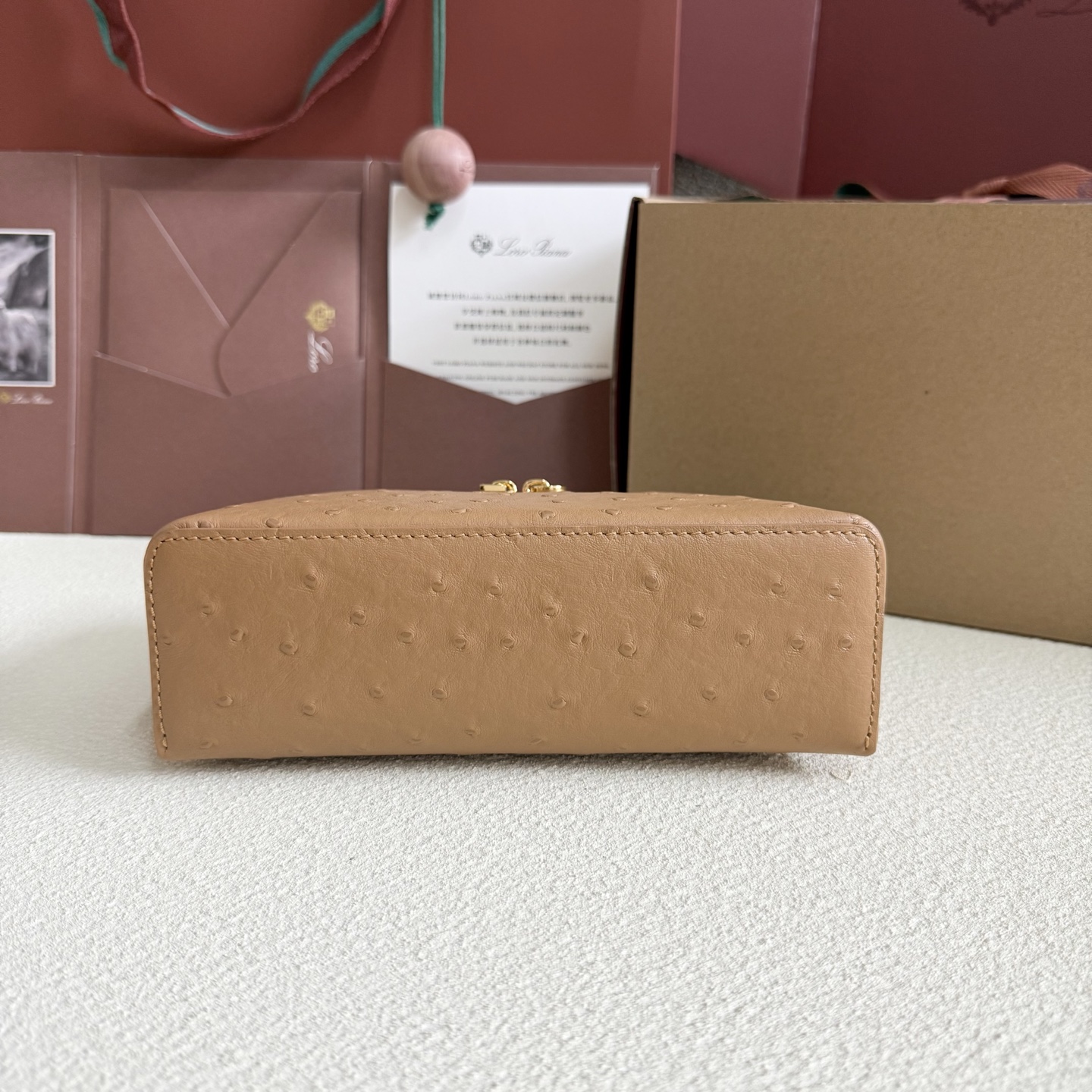 Loro Piana Extra Pocket L19 Ostrich Leather Color Whisper brown