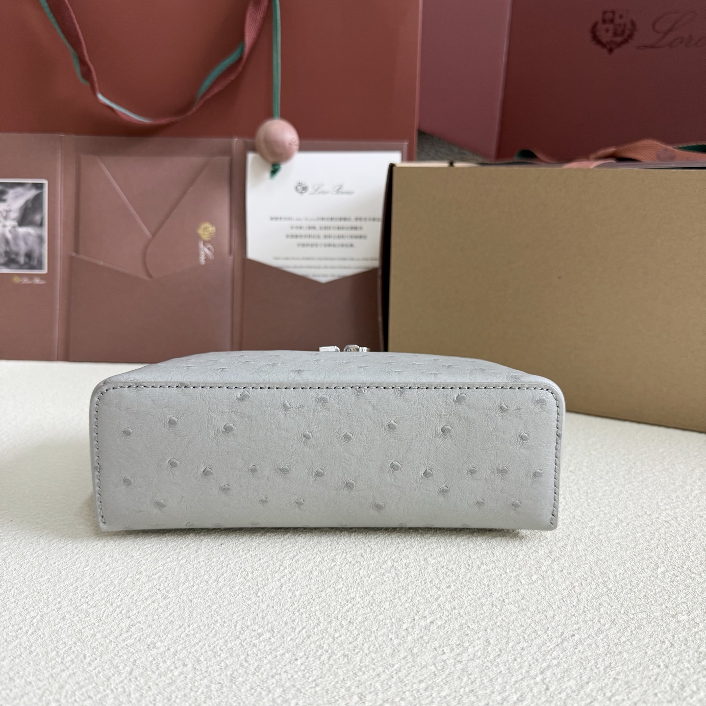 Loro Piana Extra Pocket L19 Ostrich Leather Color Whisper gray