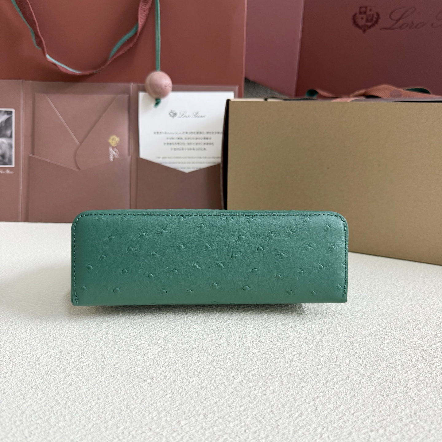 Loro Piana Extra Pocket L19 Ostrich Leather Color Whisper green