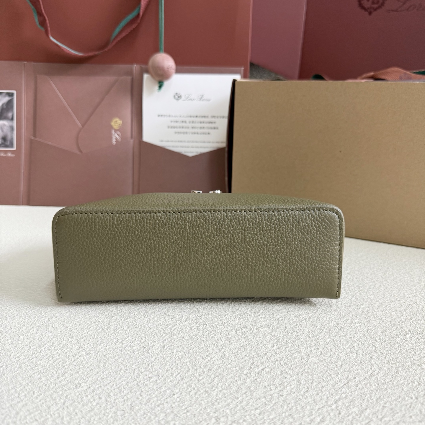 Loro Piana Extra Pocket L19 Ostrich Leather Color Whisper green