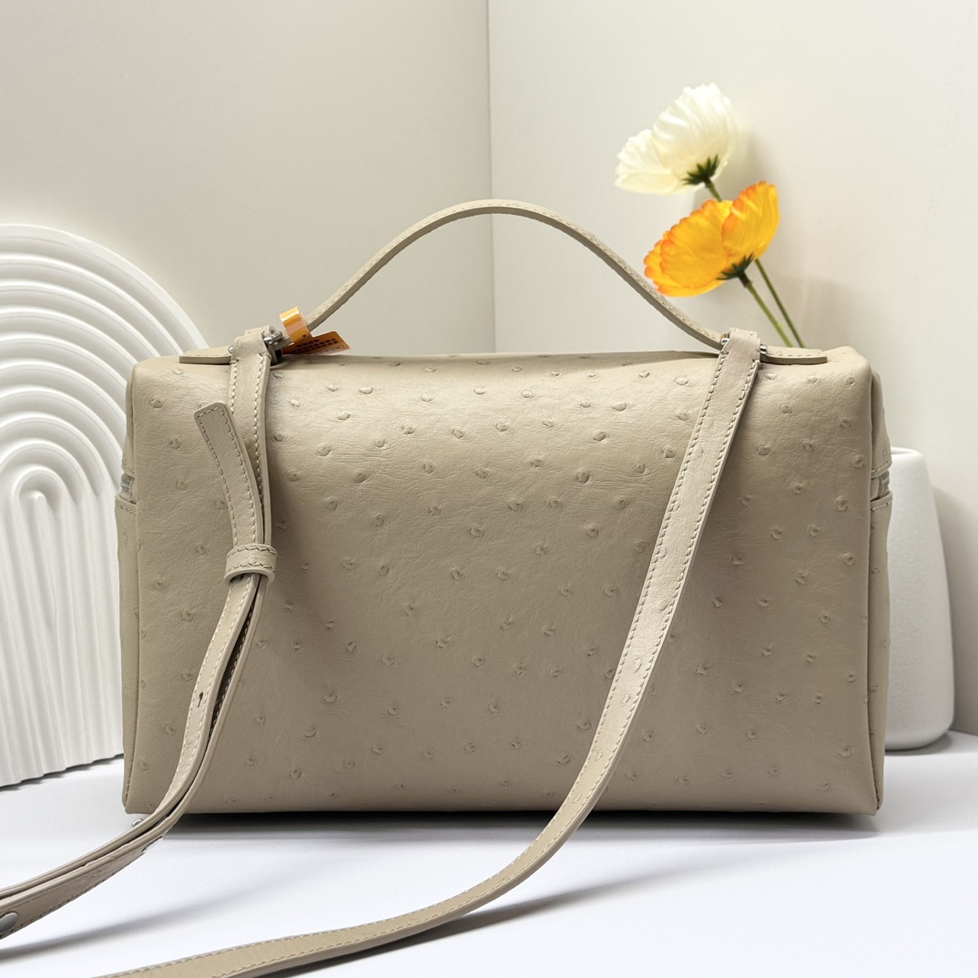 Loro Piana Extra Pocket L19 Shiny Ostrich Pouch beige|