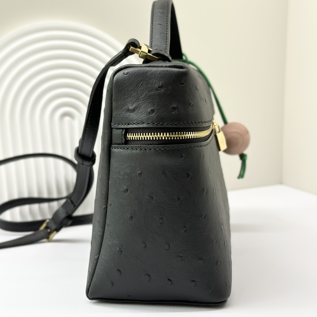 Loro Piana Extra Pocket L19 Shiny Ostrich Pouch |  black