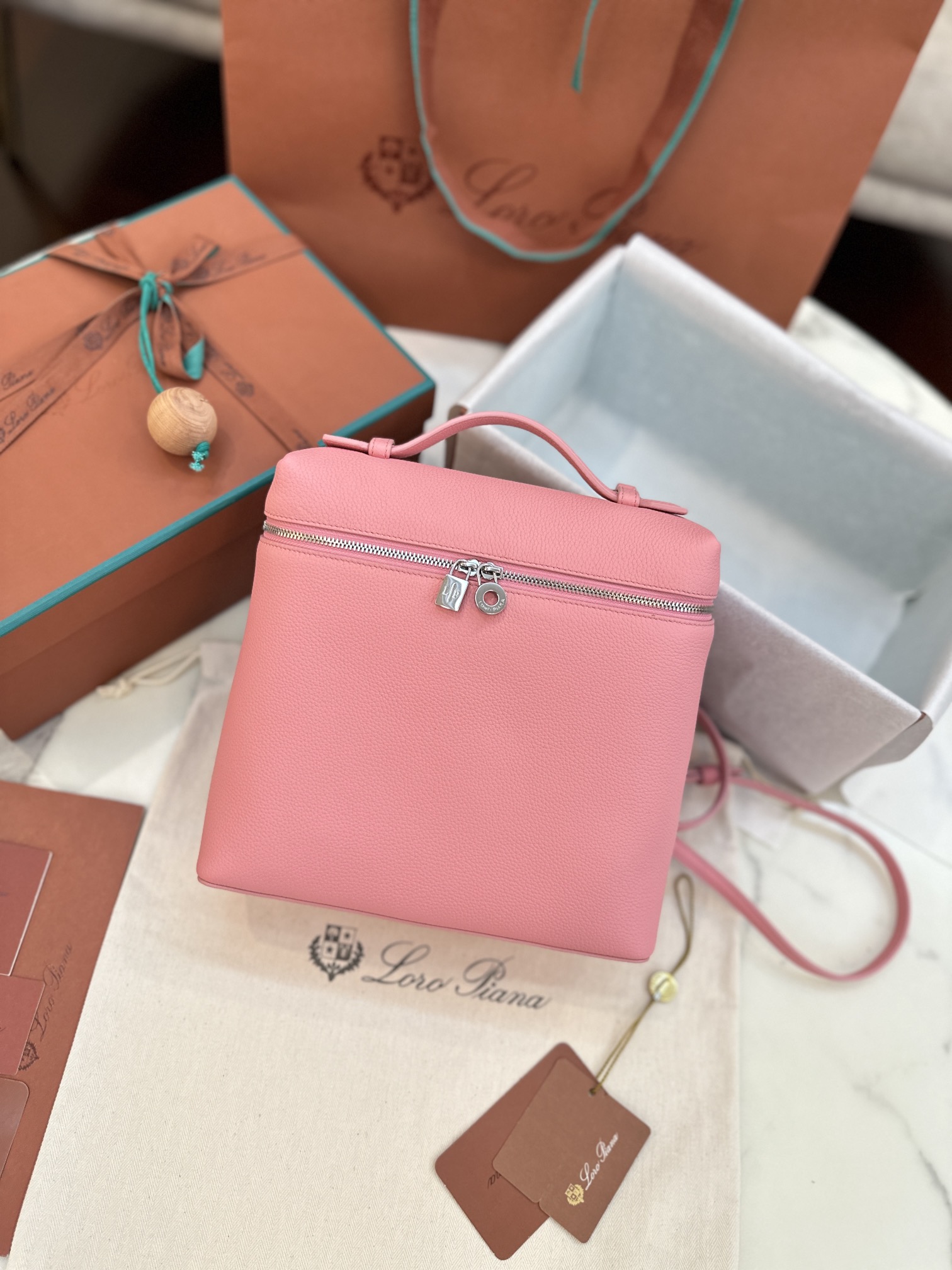 Loro Piana Extra Pocket L23.5 leather backpack pink Loro Piana