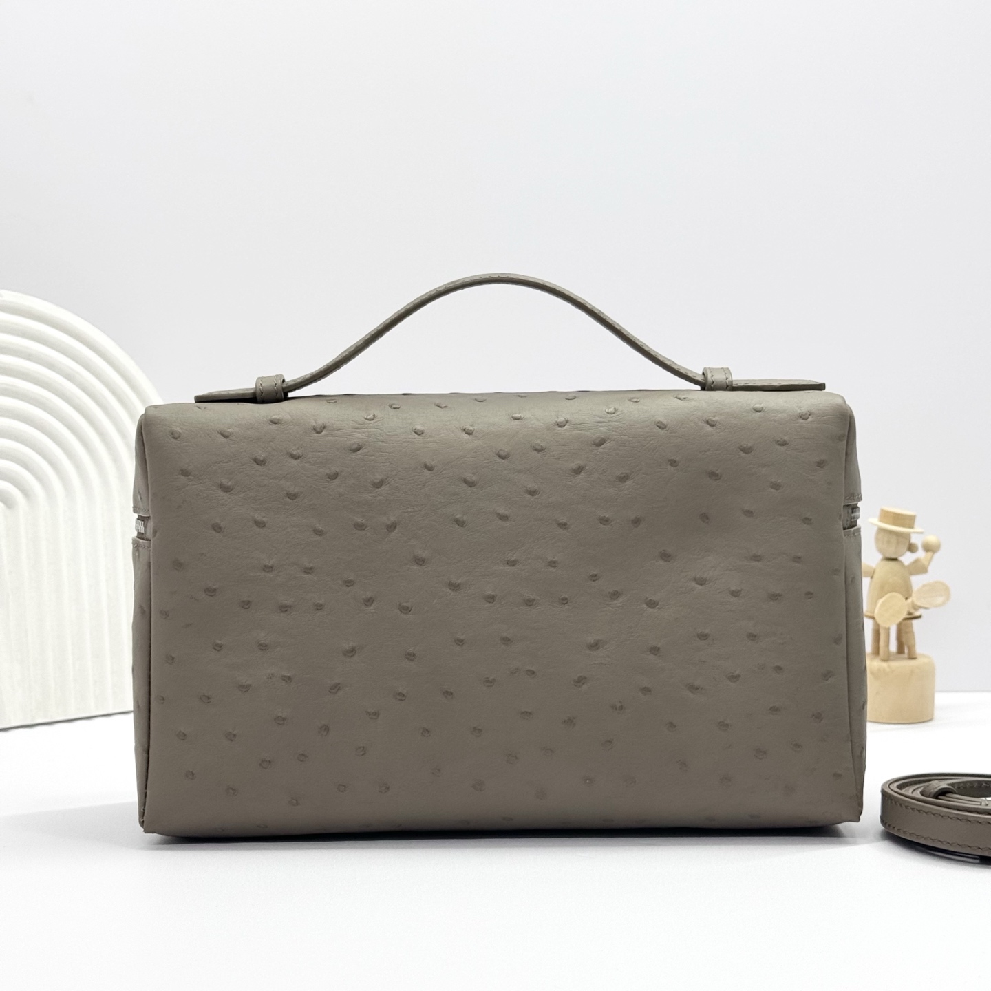 Loro Piana Extra Pocket Mini Pouch Ostrich Leather Whisper gray/Antique