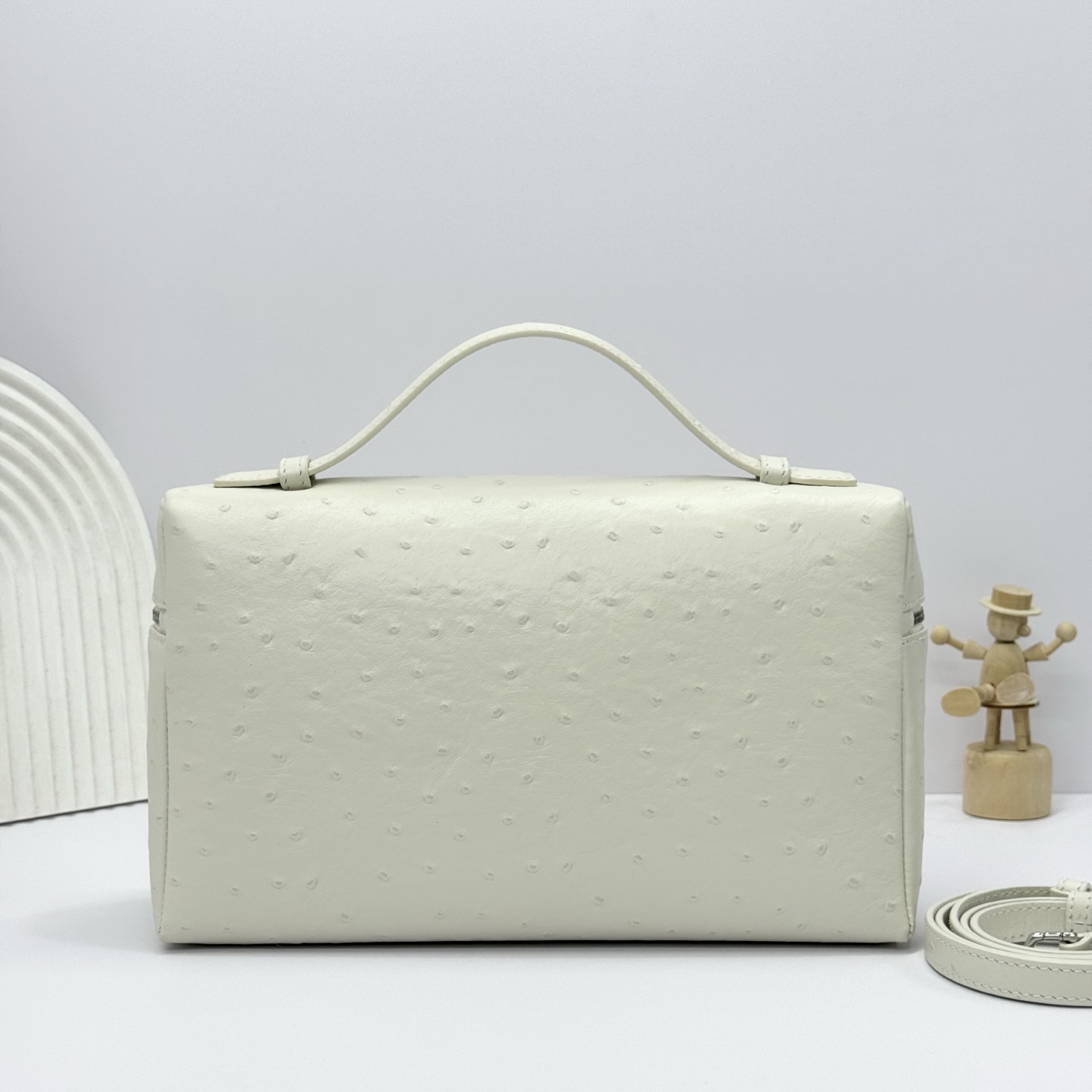 Loro Piana Extra Pocket Mini Pouch Ostrich Leather Whisper white/Antique