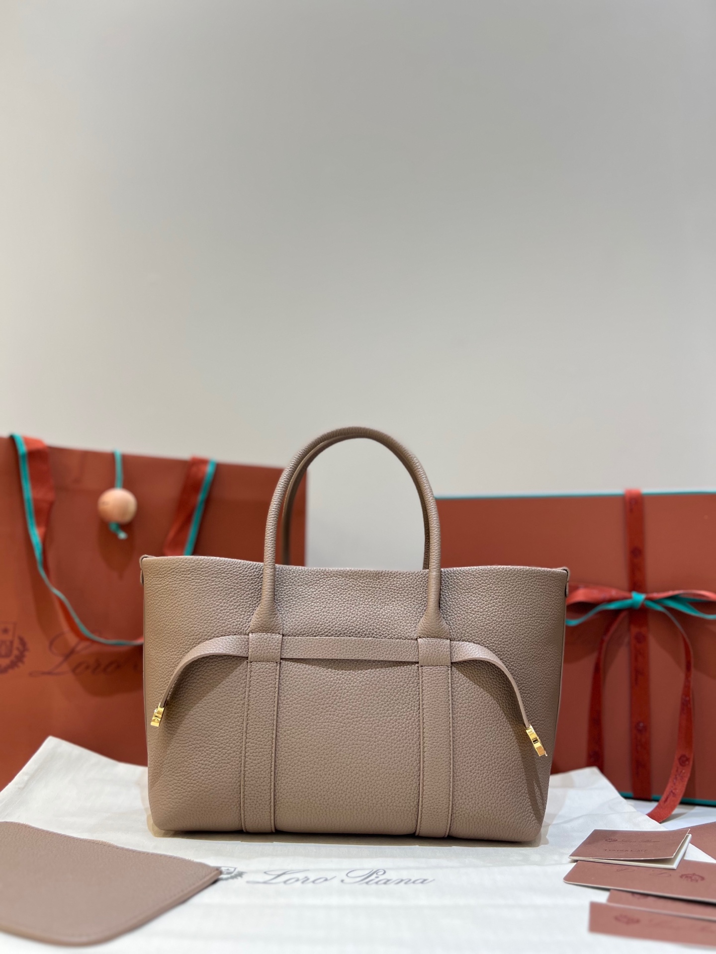 Loro Piana Ghiera Large Leather Shopper In Brown