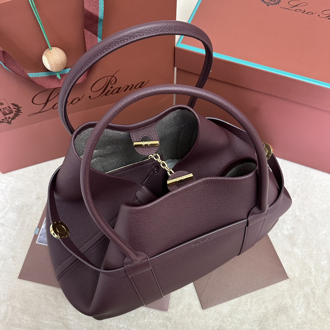 Loro Piana Ghiera Shopper Large Calfskin Azuki Beans/Sun Gold | Loro Piana