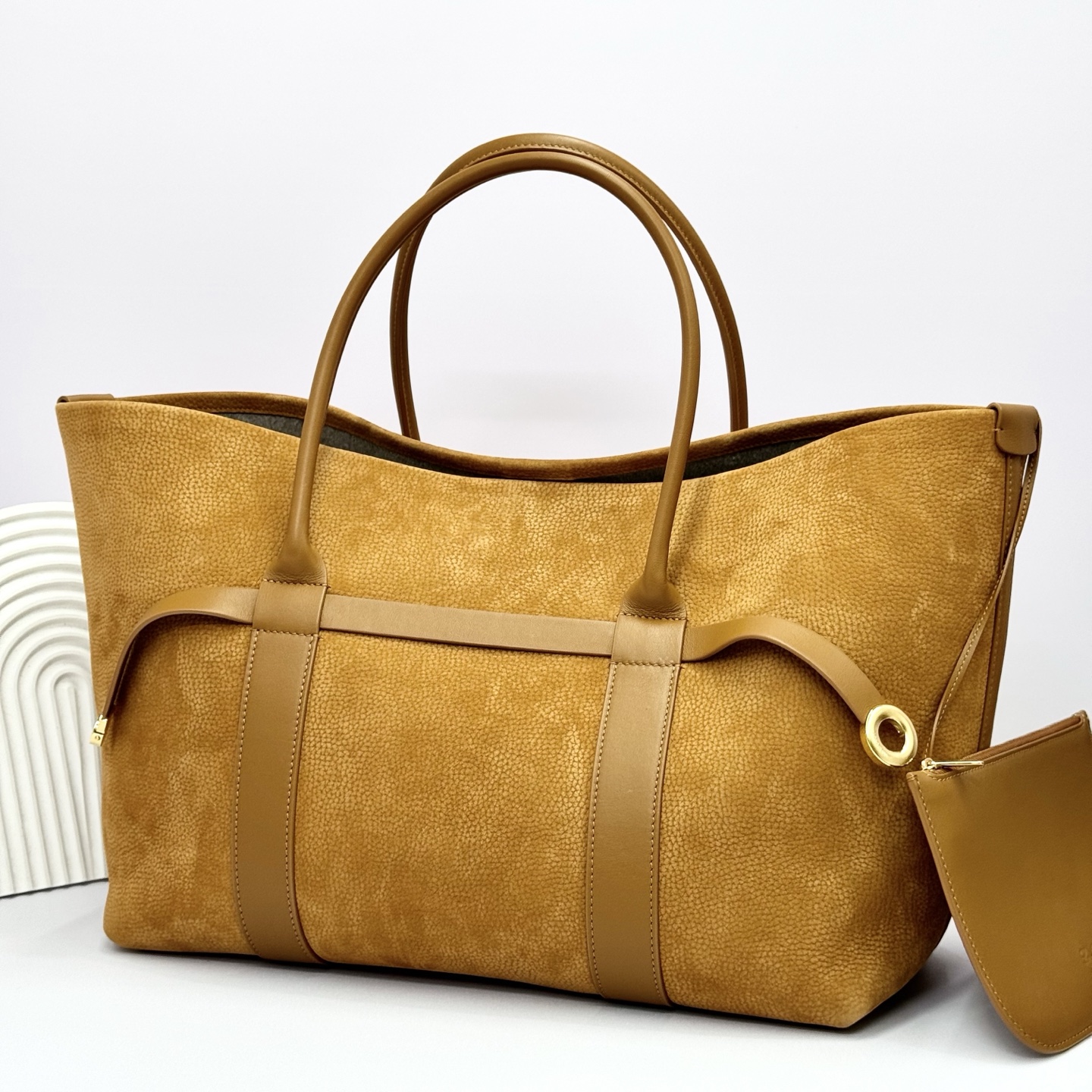 Loro Piana Ghiera Shopper Large Calfskin Bon Ton Brown/Sun Gold