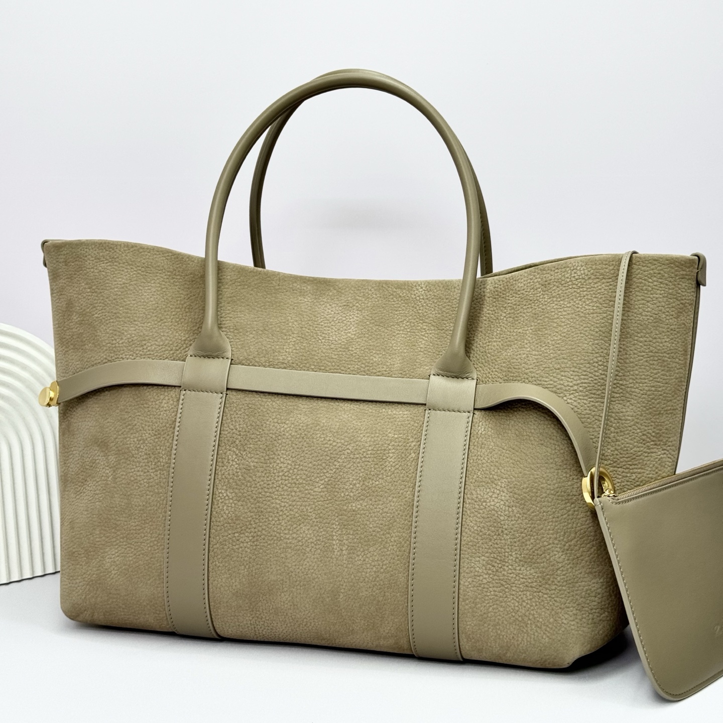 Loro Piana Ghiera Shopper Large Calfskin Fume Taupe/green | Loro Piana CC