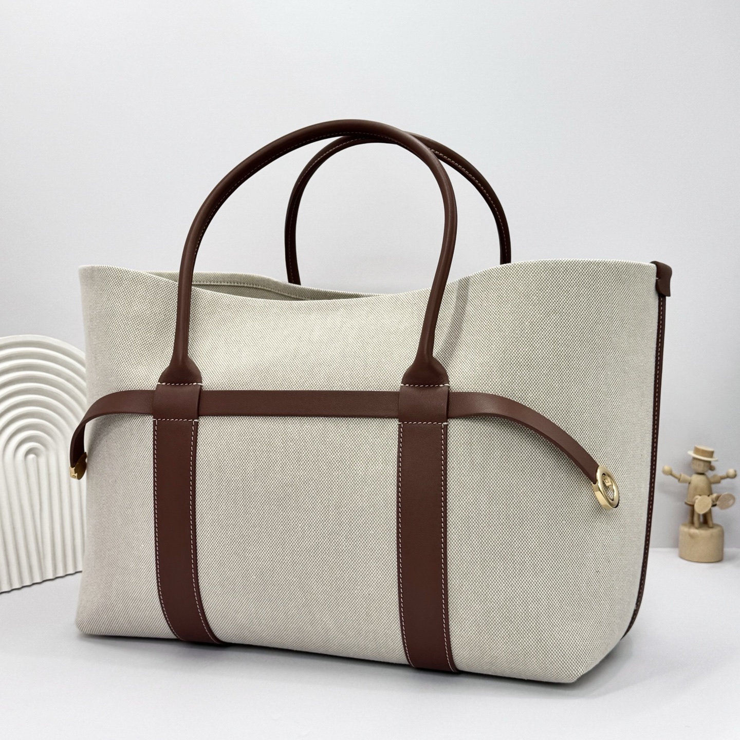 Loro Piana Ghiera Shopper Small Cotton, Linen Natural/Caramel