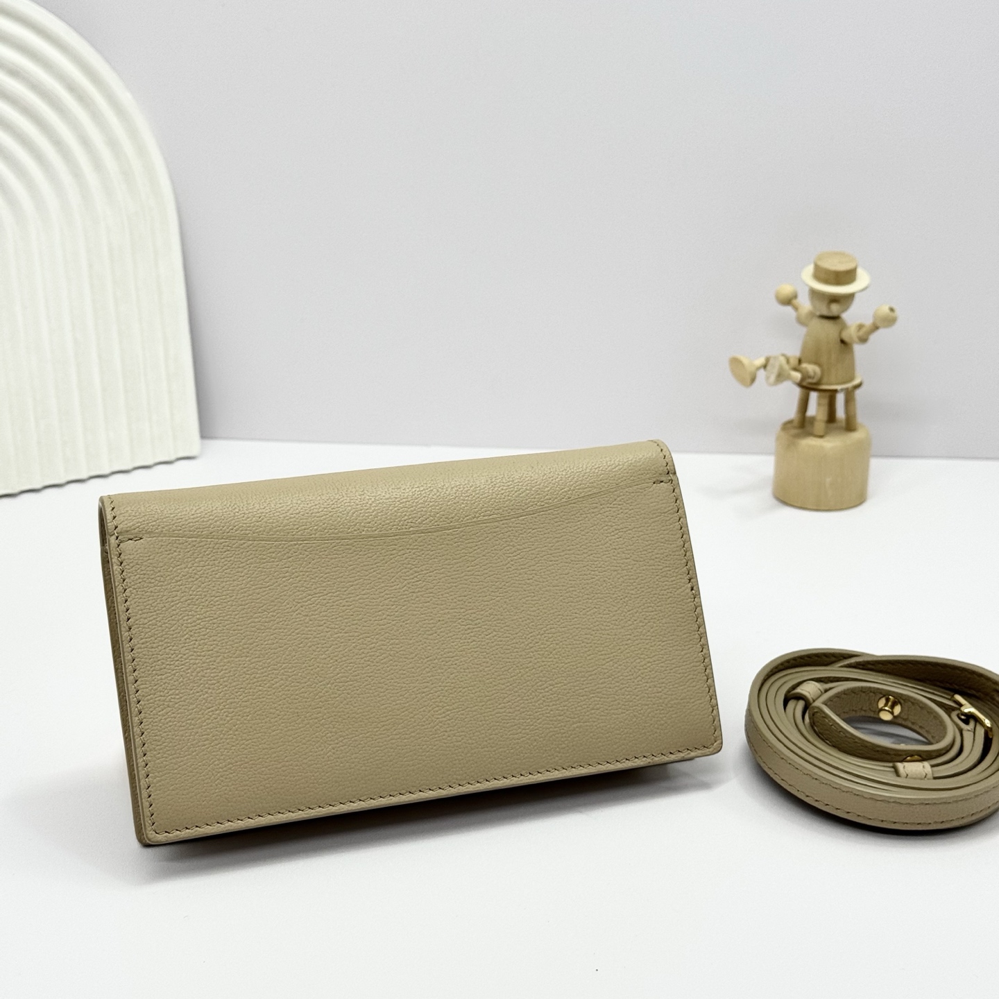 LORO PIANA Grained Calfskin Extra Pochette Light Mastic Sun