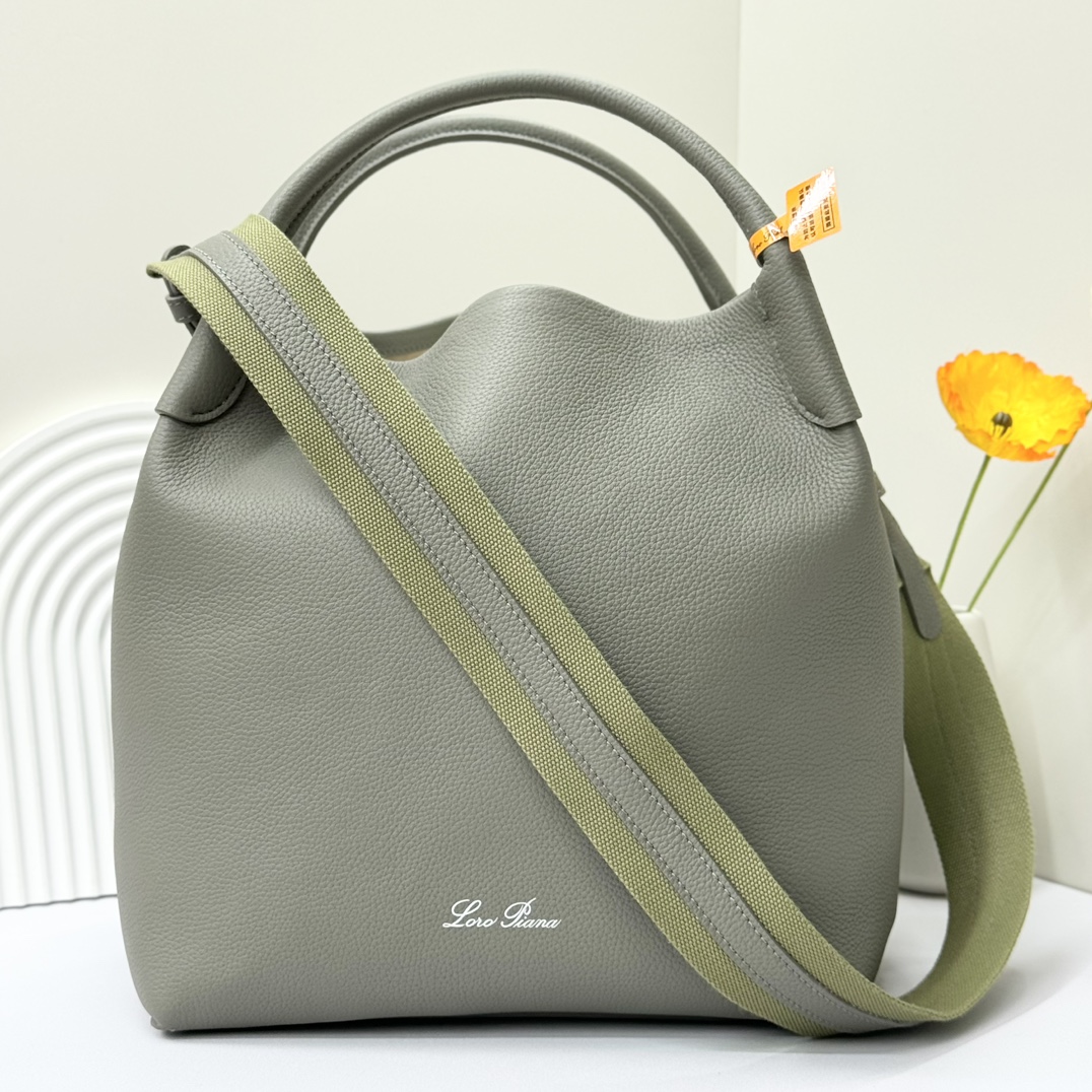 LORO PIANA Grained Calfskin Large Bale Bag Yerba Mate