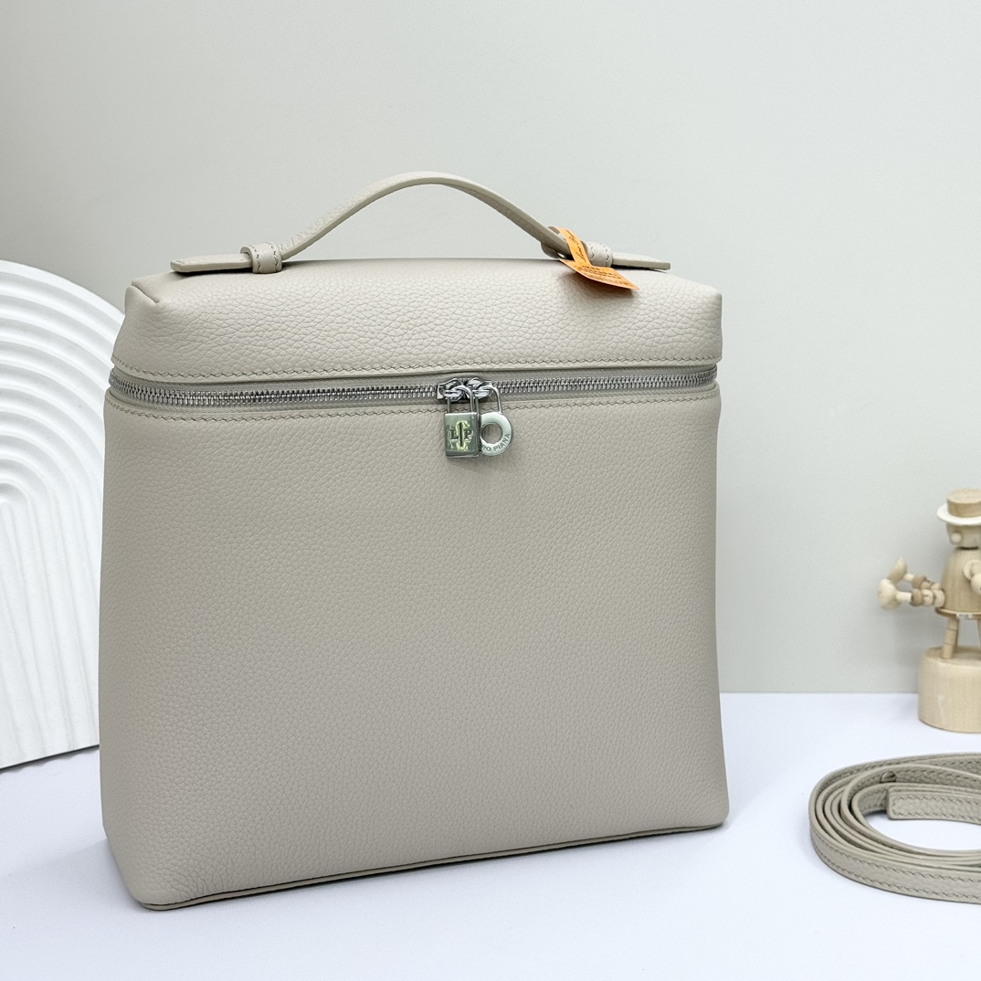 Loro Piana gray Extra Pocket L23.5 Backpack in Calfskin Leather for Women